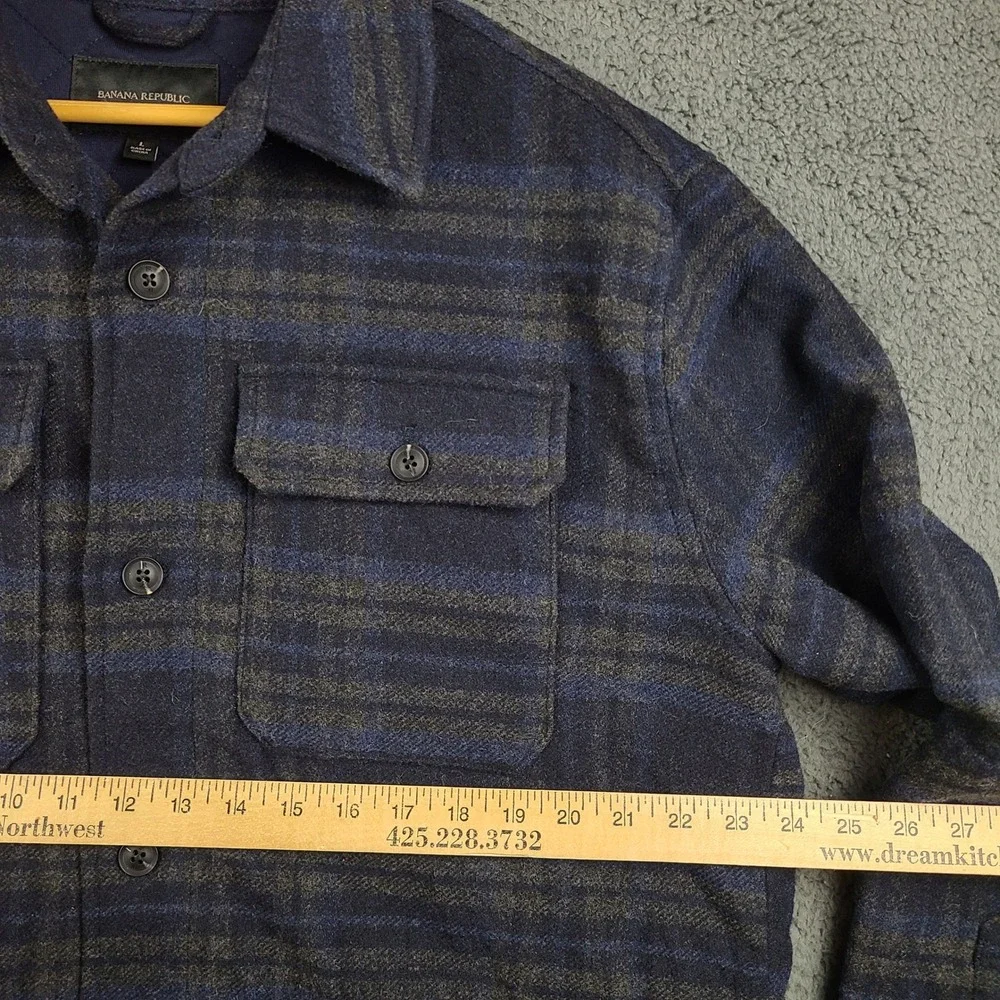 Banana Republic Mens Quilted Wool Blend Shacket Navy Plaid Jacket 736723-01 L